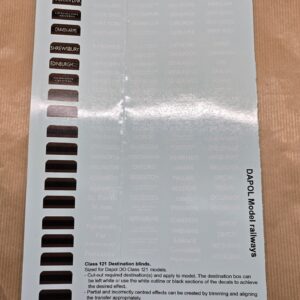 Class 121 / 122 O Destination Blind Large Sheet