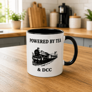 11oz Railway Themed Ceramic Mug – 'Powered by Tea & DCC'