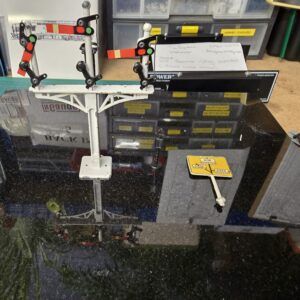 Vintage Tri-ang Three-Way Semaphore Signal Gantry and Road Signs – OO Gauge